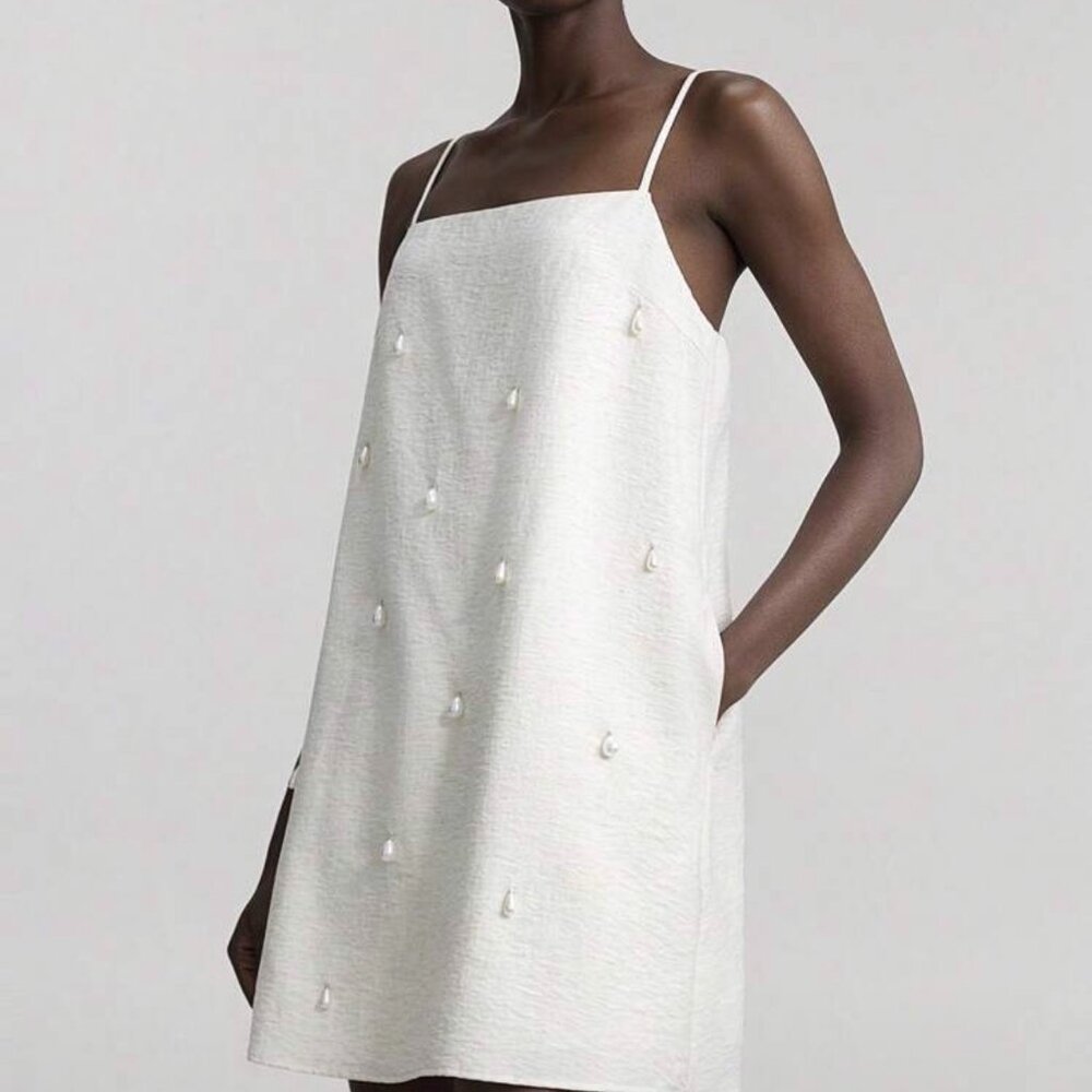 Ontre Thin Strap A- Line Dress/ White/ US 8/10 L